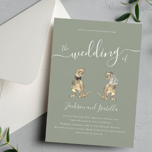 Invitación Boda de dinosaurios boho verde salvia