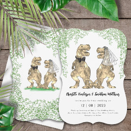 Invitación Boda de dinosaurios T-Rex Bride y Groom