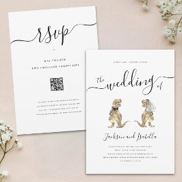 Invitación Boda de dinosaurios T-Rex Bride y Groom