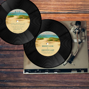 Invitación Boda de disco de vinilo costero de playa