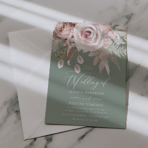 Invitación Boda de diseñador de moda Rosa y Salvia