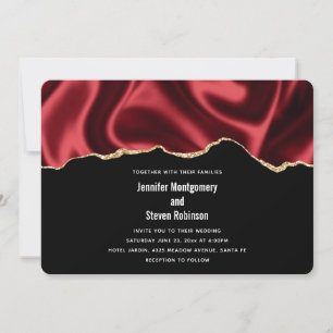 Invitación Boda de diseño abstracto de satén de lazo rojo osc