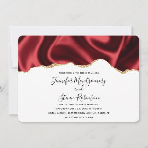 Invitación Boda de diseño abstracto de satén ondulado rojo os