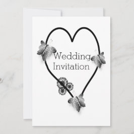 Invitación Boda De Diseño Cardíaco De Mariposa Blanca Y Negra