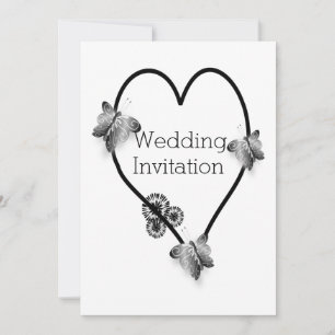 Invitación Boda De Diseño Cardíaco De Mariposa Blanca Y Negra