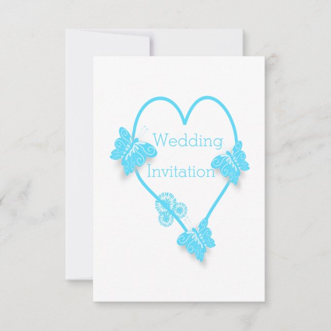 Invitación Boda De Diseño Corazón Azul Y Mariposas (Anverso)