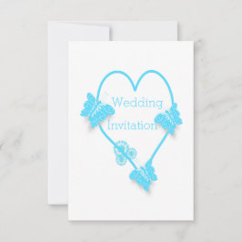 Invitación Boda De Diseño Corazón Azul Y Mariposas
