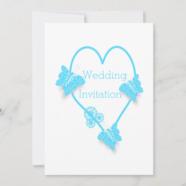 Invitación Boda De Diseño Corazón Azul Y Mariposas (Anverso)