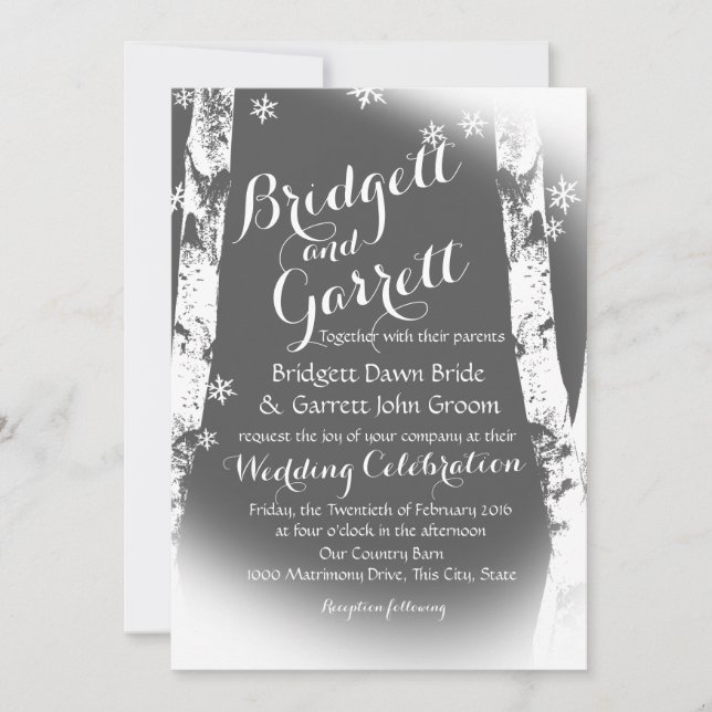 Invitación Boda de diseño de árboles Birch Trees de invierno (Anverso)