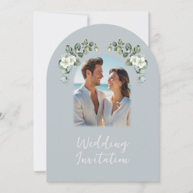 Invitación Boda de diseño de arco fotográfico moderno eucalip (Anverso)