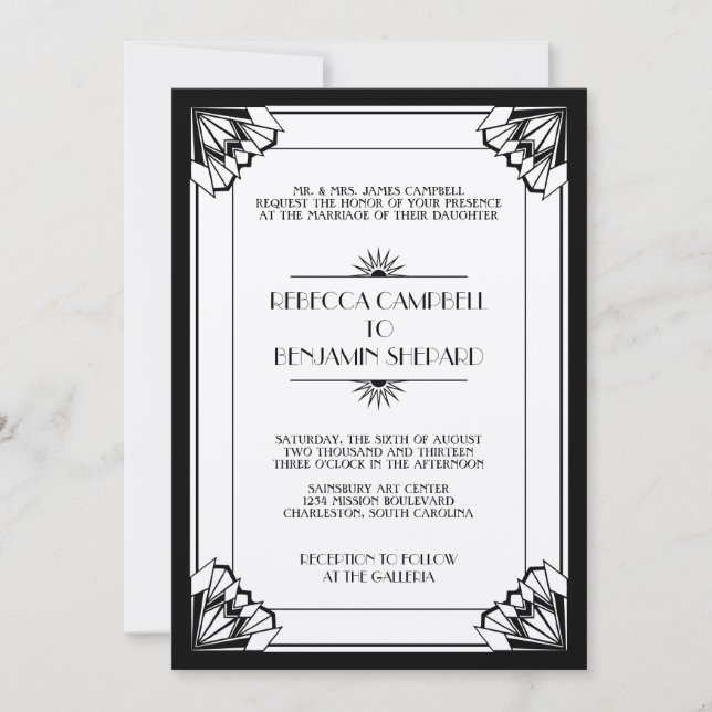 Invitación boda de diseño de arte geométrico negro de la era  (Anverso)