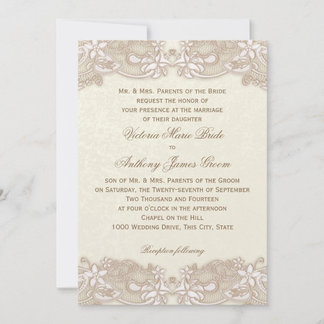 Invitación Boda de diseño de encaje floral victoriano (Anverso)