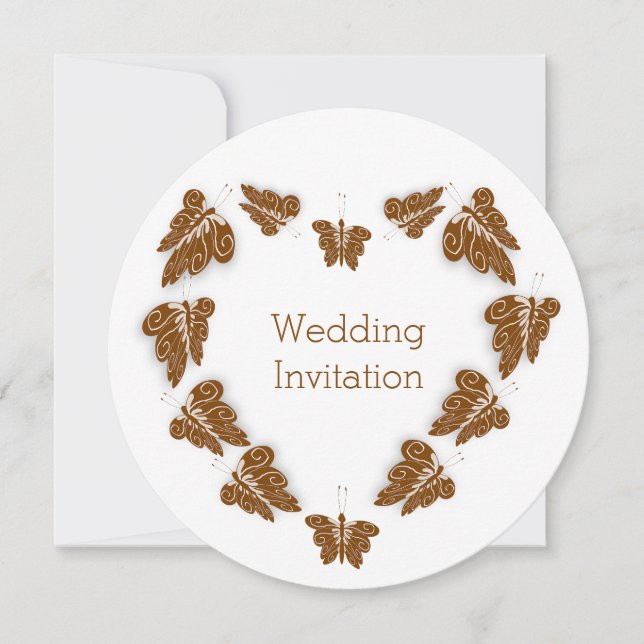 Invitación Boda de diseño de mariposas de color chocolate (Anverso)