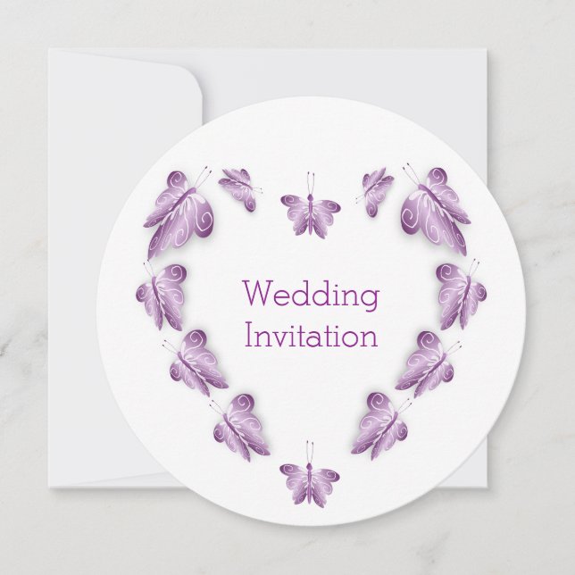 Invitación Boda de diseño de mariposas moradas (Anverso)