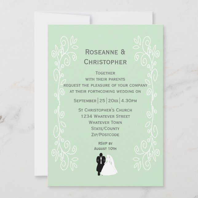 Invitación Boda De Diseño De Novias Y Tonos De Mentina (Anverso)