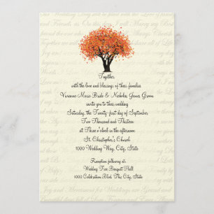 Invitación Boda de diseño de texto y florecimiento de árboles