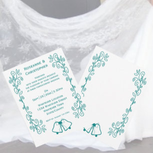 Invitación Boda de diseño de trabajo de Bells verde azuladas