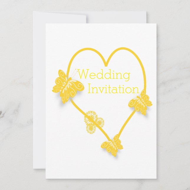 Invitación Boda de diseño del corazón de mariposa amarillo (Anverso)