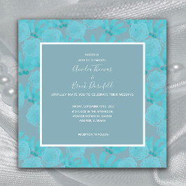 Invitación Boda de diseño floral azul Verde azulado de acuare
