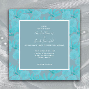 Invitación Boda de diseño floral azul Verde azulado de acuare