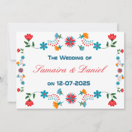 Invitación Boda de diseño floral de colores bordados