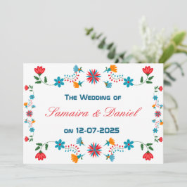 Invitación Boda de diseño floral de colores bordados