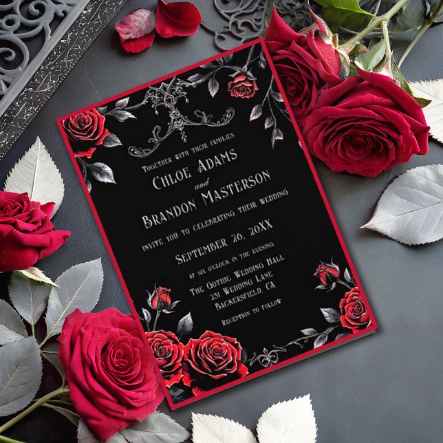 Invitación Boda de Diseño Gótico Floral Rojo y Negro (Subido por el creador)