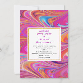 Invitación Boda de diseño rápido de trippy rosa y Naranja