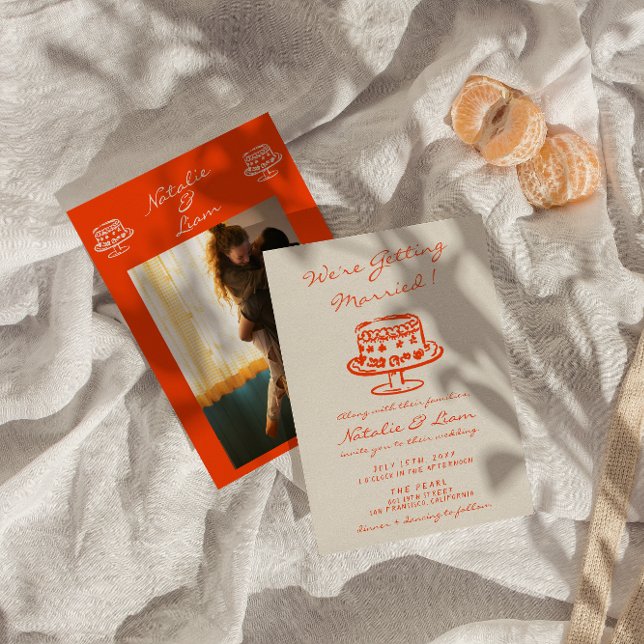 Invitación Boda de diversión con foto de retro con pastel de  (Subido por el creador)