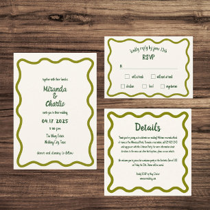 Invitación Boda de diversión de borde de onda sinusal manuscr