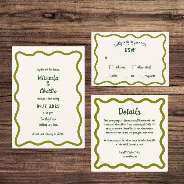 Invitación Boda de diversión de borde de onda sinusal manuscr (Subido por el creador)