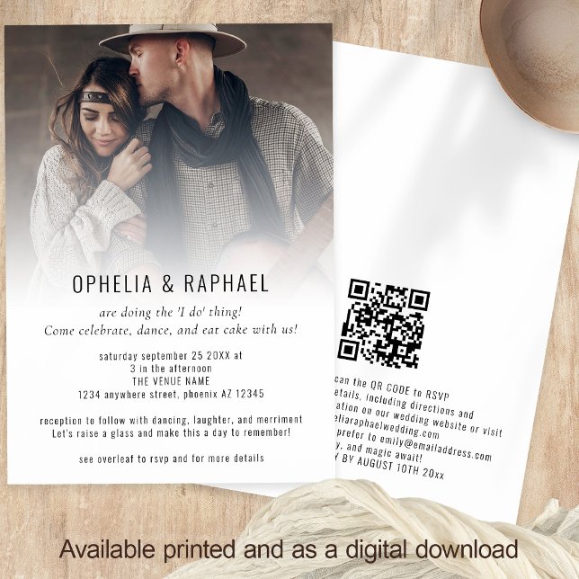 Invitación Boda de diversión de QR Code informal de superposi (Front and back view)