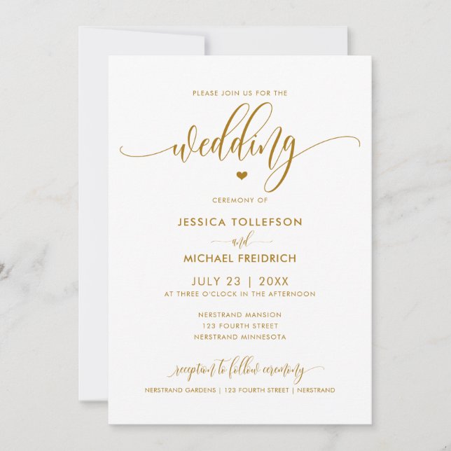 Invitación Boda de diversión moderna Typography Gold (Anverso)