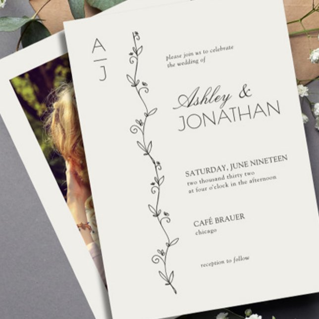 Invitación Boda de divisor botánico moderno foto ósea (Subido por el creador)