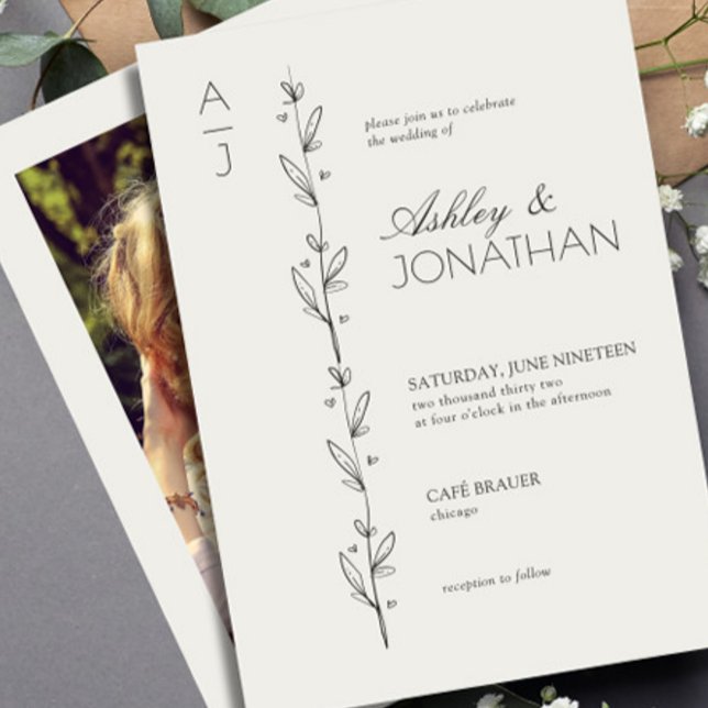 Invitación Boda de divisor botánico moderno foto ósea (Subido por el creador)