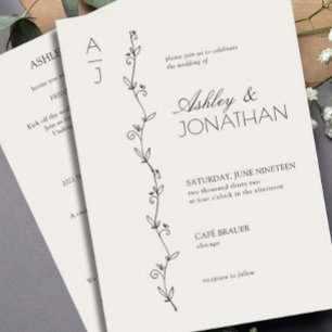 Invitación Boda de divisor botánico moderno todo en uno