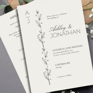 Invitación Boda de divisor botánico moderno todo en uno