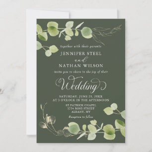 Invitación Boda de doble cara con elegante vegetación de euca