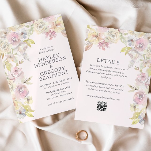 Invitación Boda de doble cara de Soft Pastel Florals (Subido por el creador)
