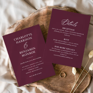 Invitación Boda de doble cara de vino minimalista