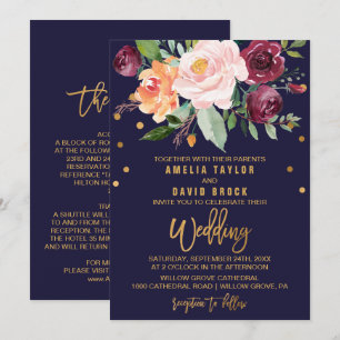 Invitación Boda de doble cara floral de otoño