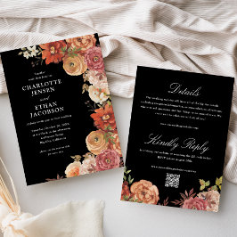 Invitación Boda de doble cara floral rustica de otoño