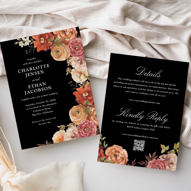 Invitación Boda de doble cara floral rustica de otoño (Subido por el creador)