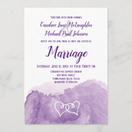 Invitación Boda de doble corazón morado de color acuático de 