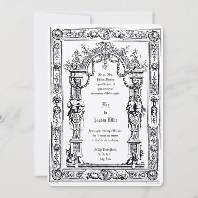 Invitación Boda de Doble Marco de Estilo Barroco Rococó Ornam (Anverso)