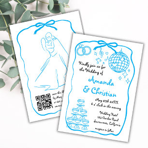 Invitación Boda de dobleces azules dibujados a mano caprichos