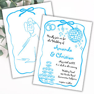 Invitación Boda de dobleces azules dibujados a mano caprichos