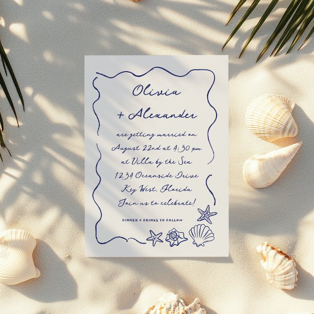 Invitación Boda de Doodle con cáscaras de mar drenadas a mano (Subido por el creador)