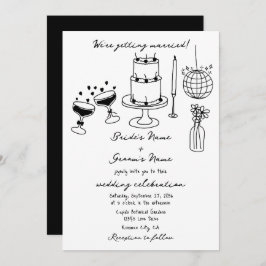 Invitación Boda de Doodles de Ilustraciones negros dibujados