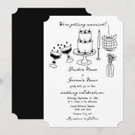 Invitación Boda de Doodles de Ilustraciones negros dibujados